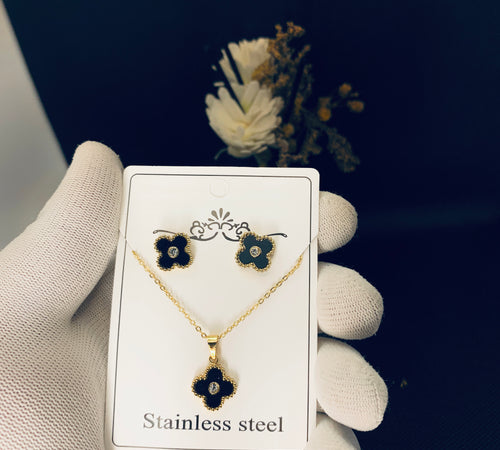 Black Clover Charm Stainless Steel Jewelry Set