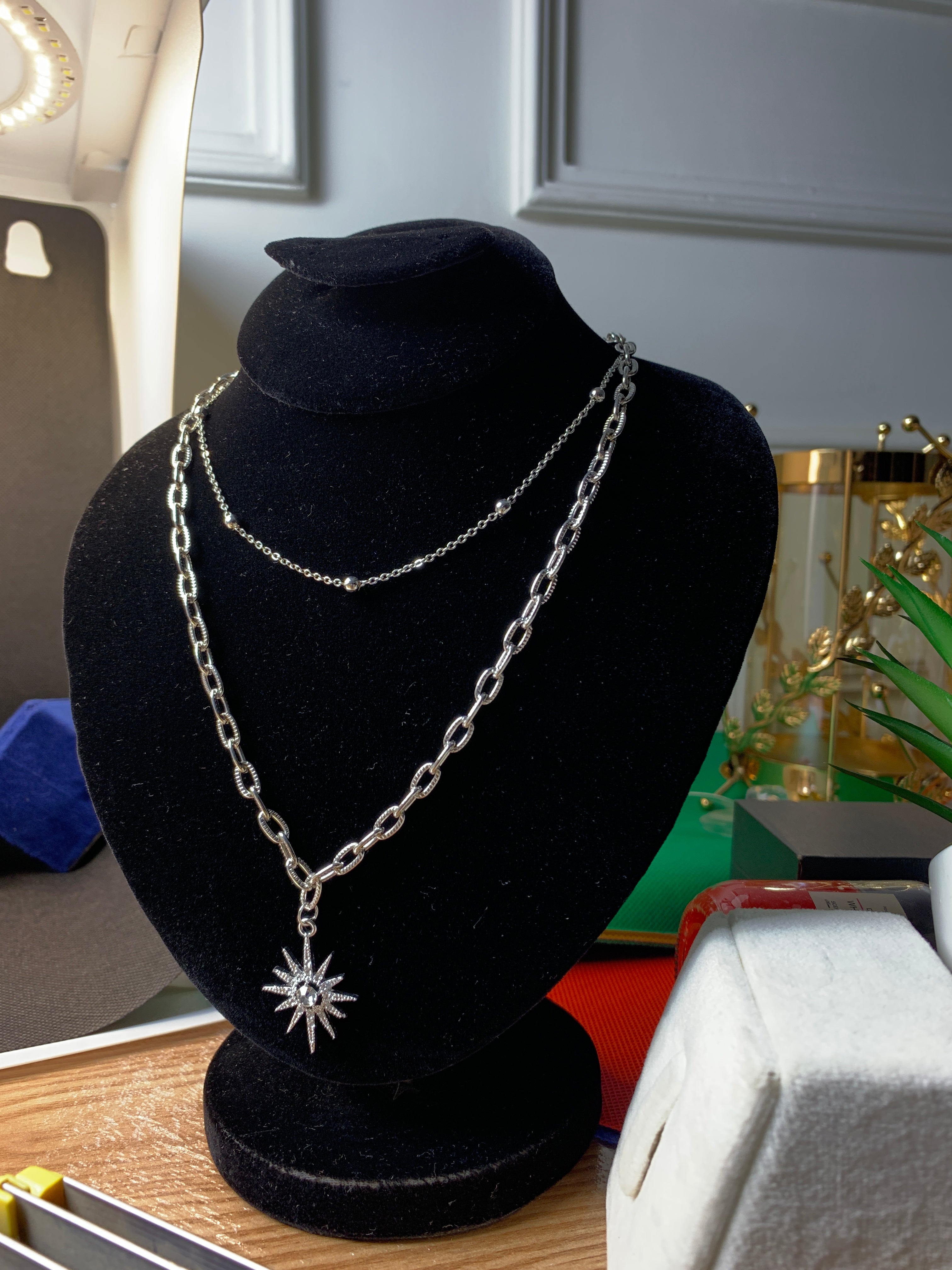 Silver Sunburst Locket Chain Necklace