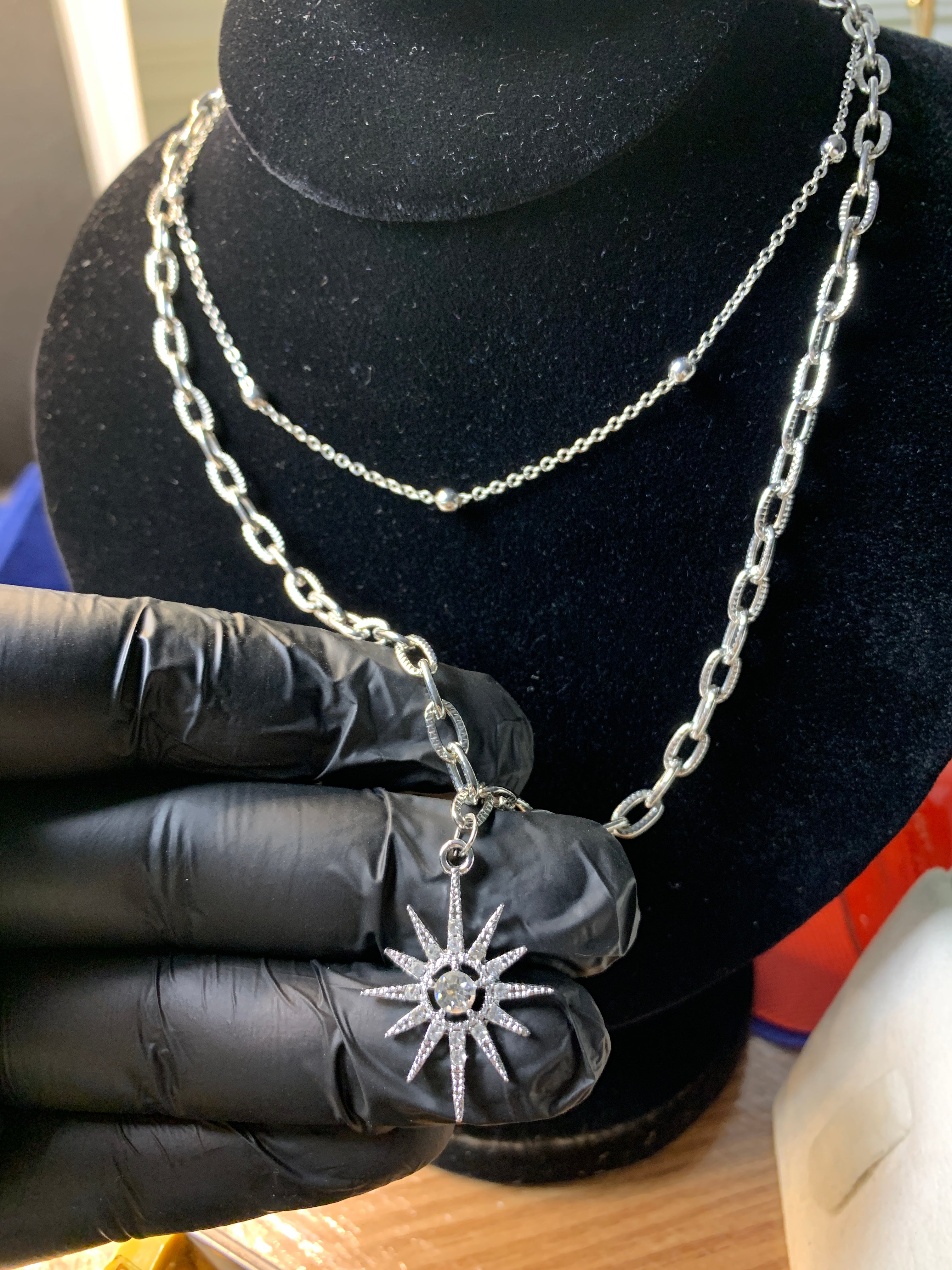 Silver Sunburst Locket Chain Necklace