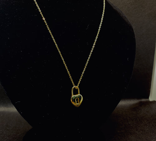 Romantic Heart Padlock Locket Chain – Golden Love Pendant