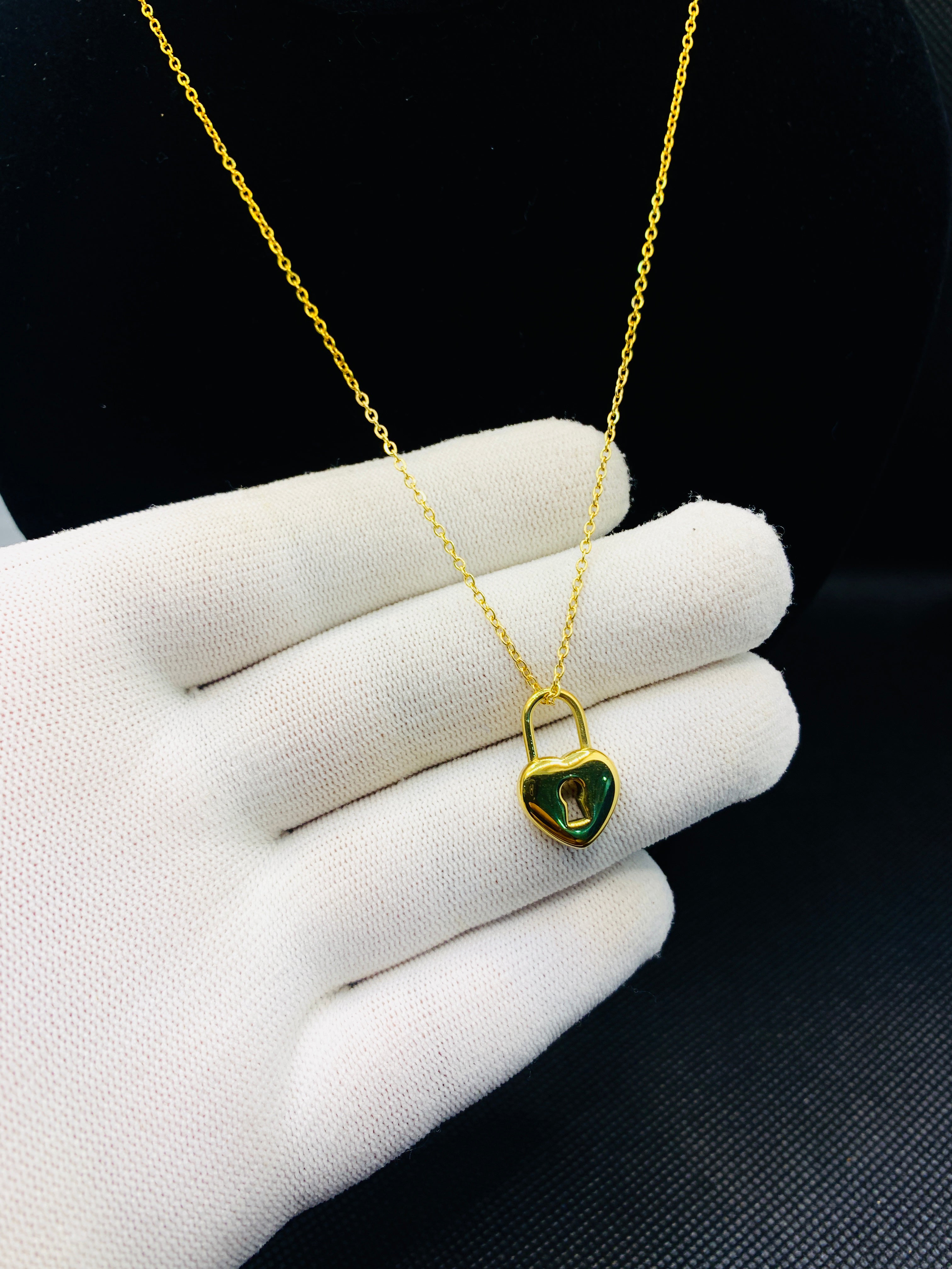 Romantic Heart Padlock Locket Chain – Golden Love Pendant