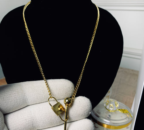 Modern Vertical Bar & Padlock Locket Chain – Golden Trendy Jewelry