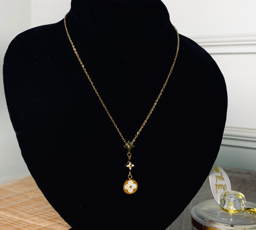 Luxury Floral Drop Locket Chain – Triple Motif Golden Necklace