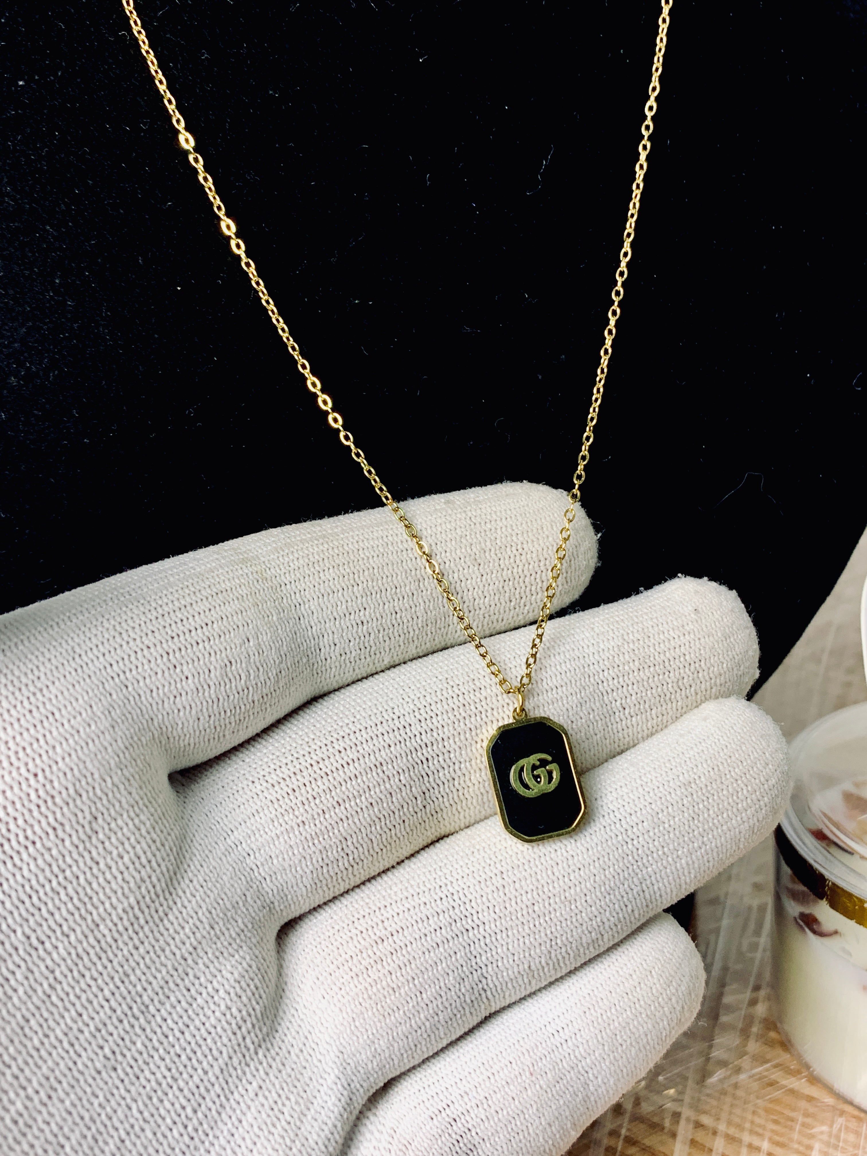 Premium Black Enamel Double G Locket Chain