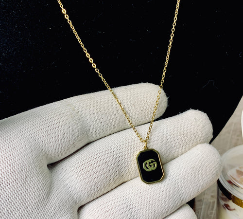 Premium Black Enamel Double G Locket Chain