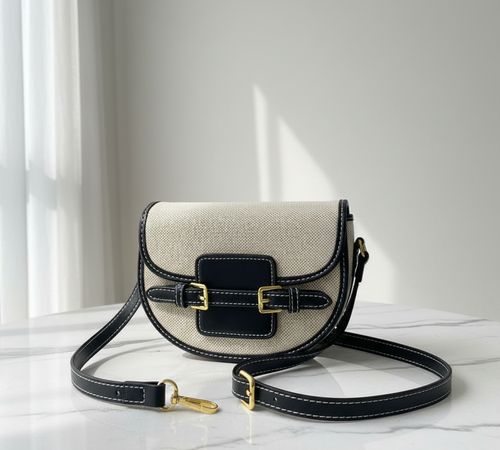 Beige Black Saddle Bag Front Premium