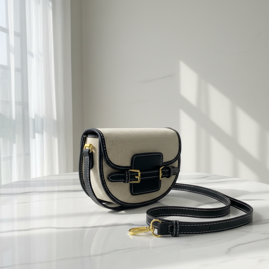 Beige Black Saddle Bag Side Premium