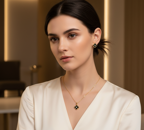 Black Clover Charm Stainless Steel Jewelry Set