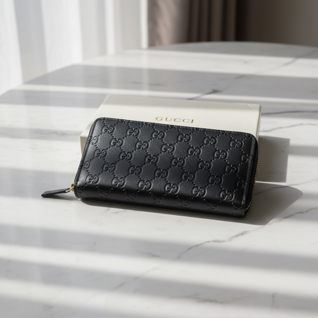 Black Gucci GG Wallet Texture Detail