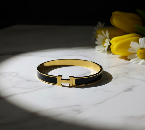 Gold & Black H-Buckle Bracelet - Black Velvet Display