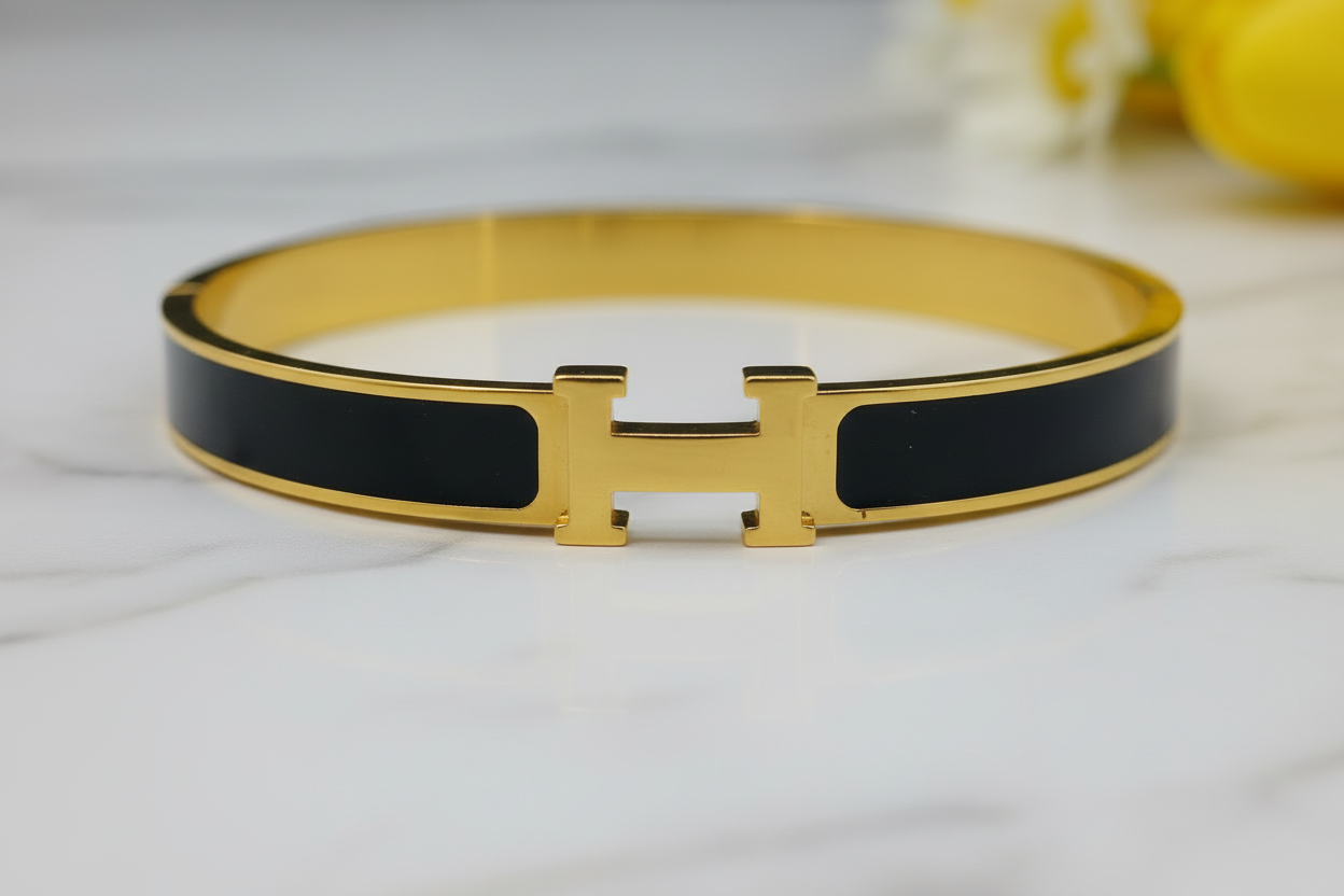 Black H-Buckle Bracelet - Extreme Close-up