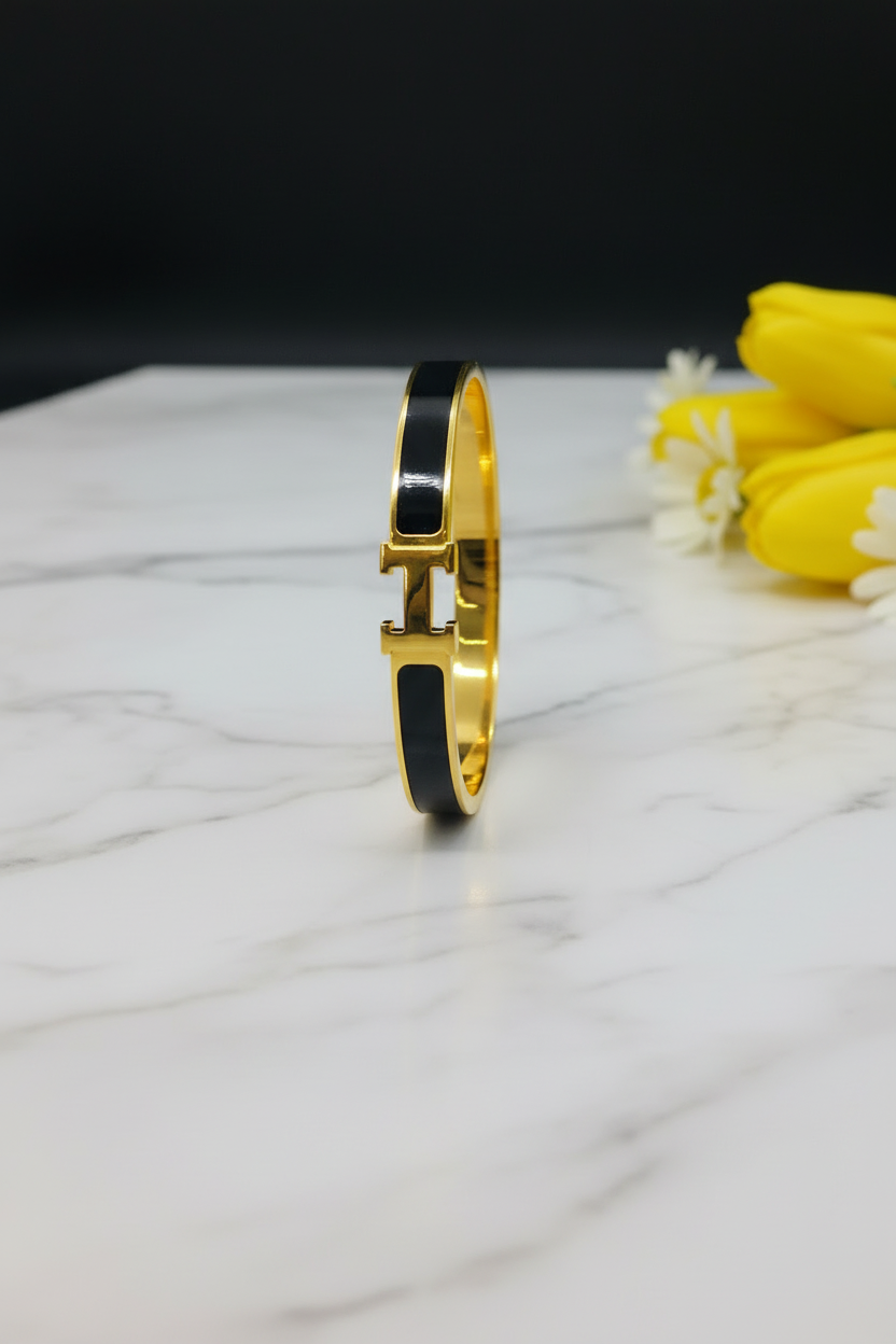 Black H-Buckle Bracelet - Side View