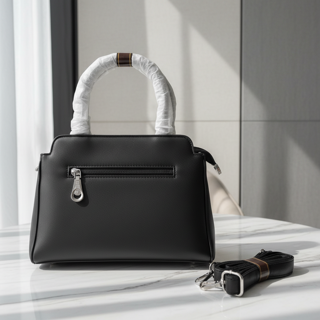 Black Leather Handbag Back Premium