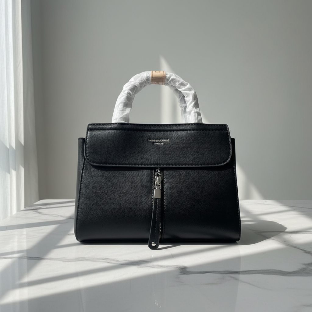 Black Leather Handbag Front Premium