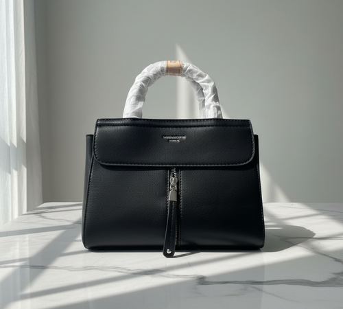 Black Leather Handbag Front Premium