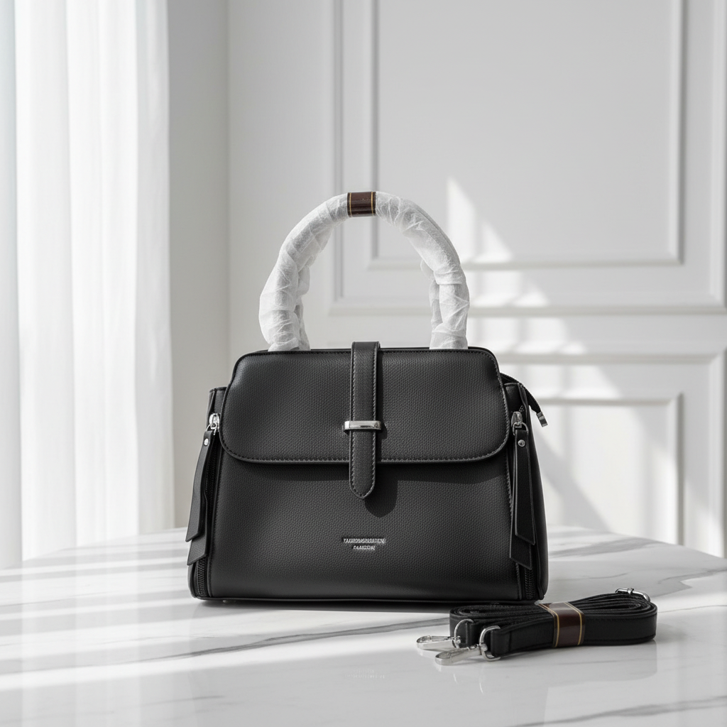 Black Leather Handbag Premium Main