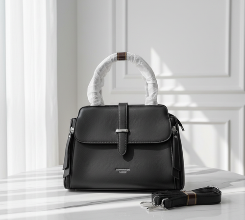 Black Leather Handbag Front Premium