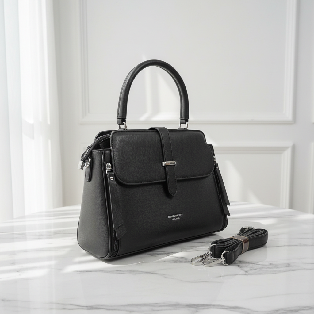 Black Leather Handbag Side Premium
