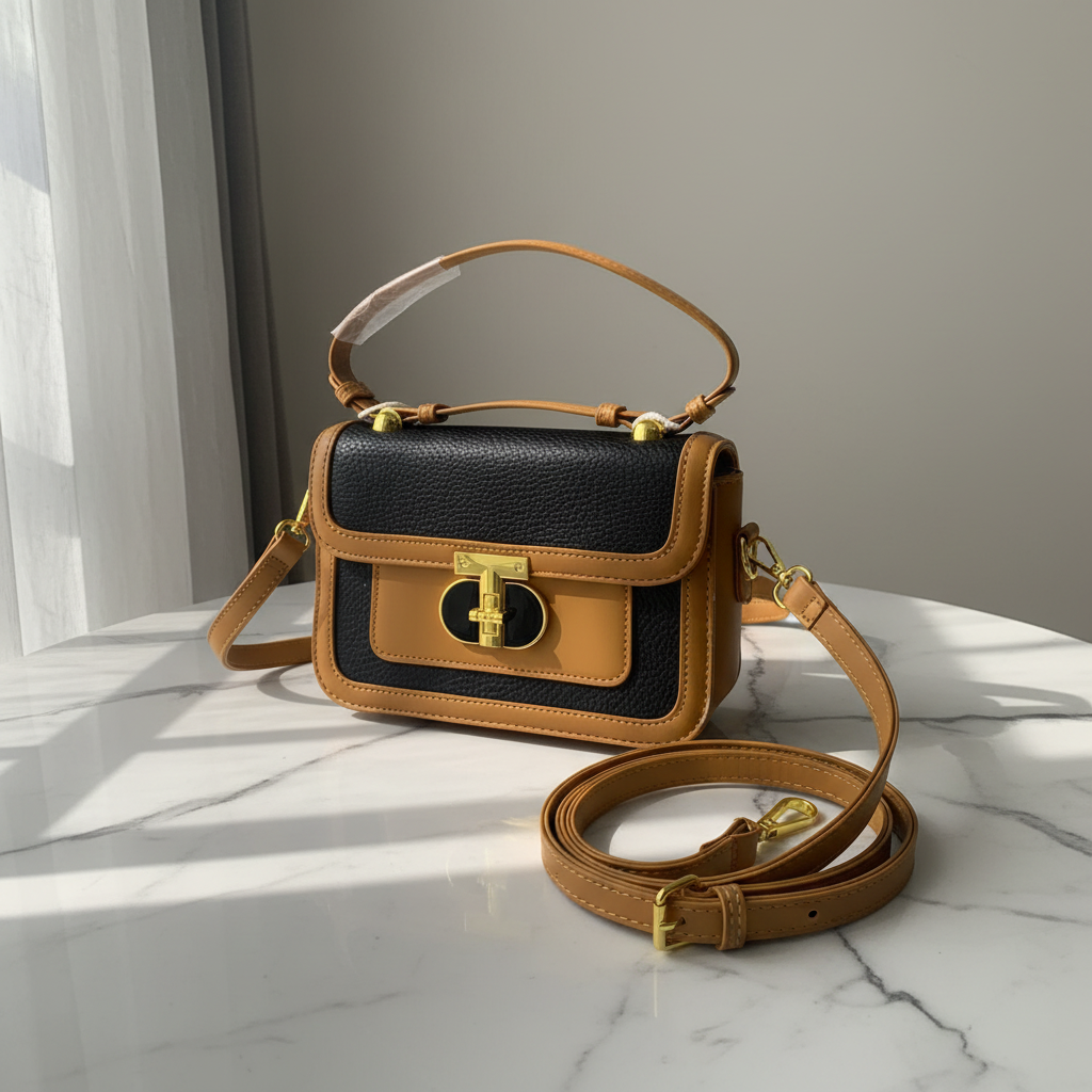 Black Tan Bag with Strap Premium