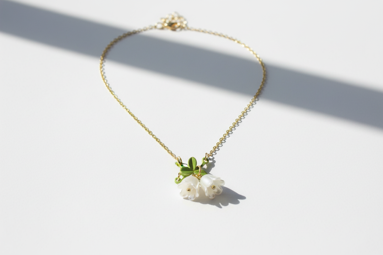 Butterfly Flower Necklace Angled View