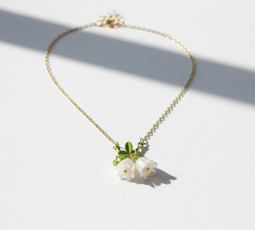 Butterfly Flower Necklace Angled View