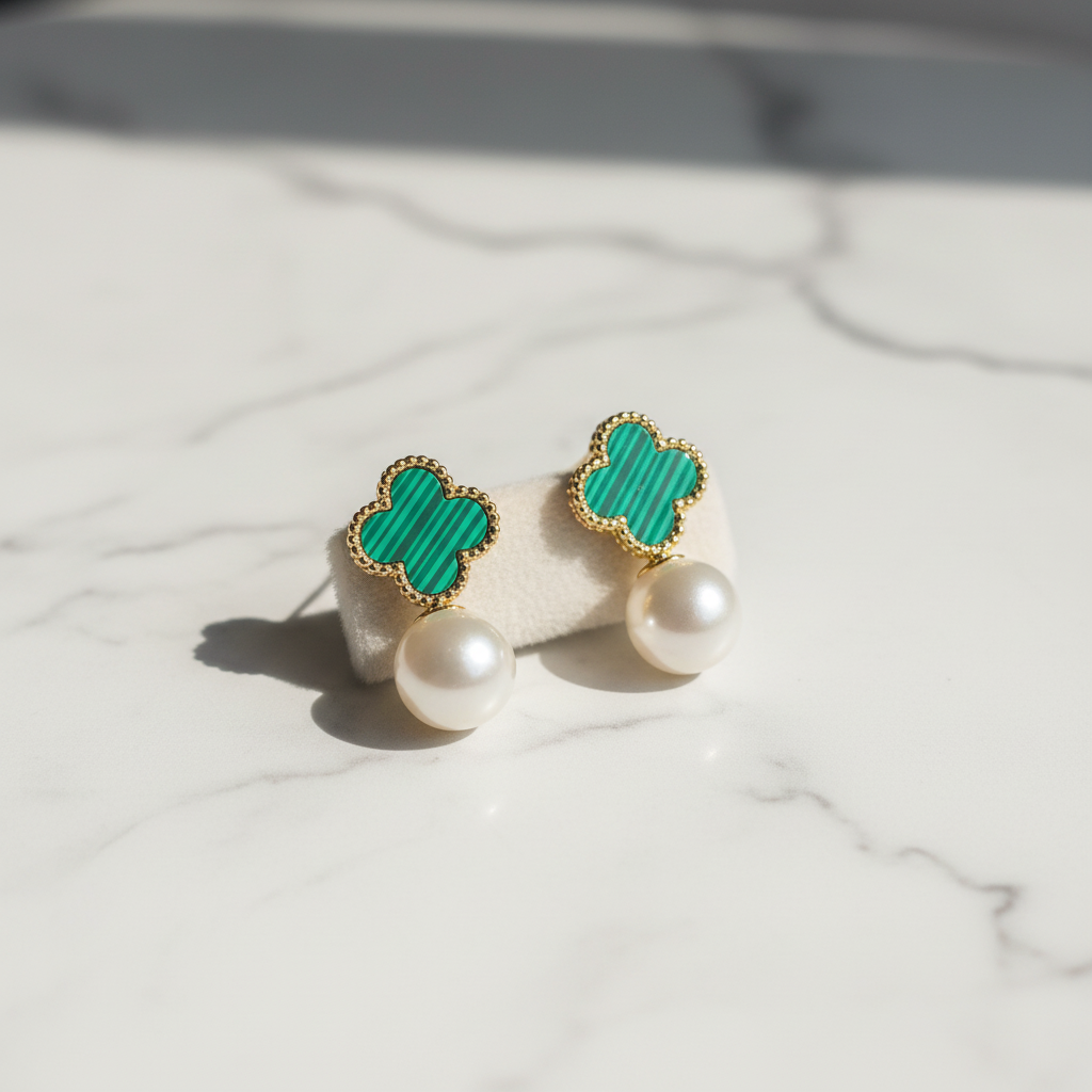 Clover earrings close-up