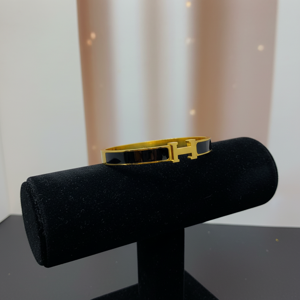 Gold & Black H-Buckle Bracelet - Black Velvet Display