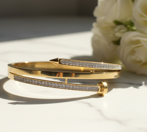 Gold Double-Band Bracelet - Diagonal View with Sunshine