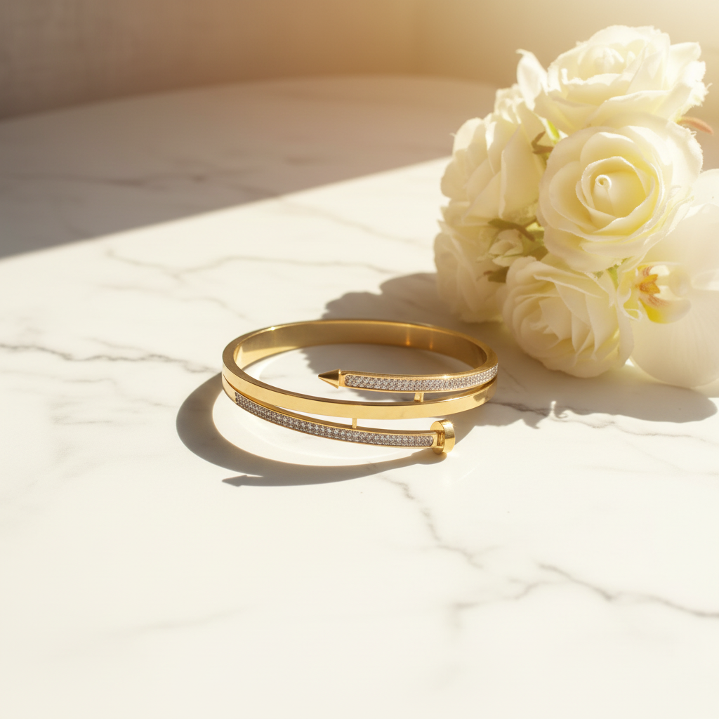 Gold Double-Band Bracelet - Top View with Sunshine