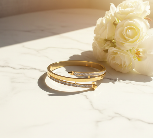 Gold Double-Band Bracelet - Top View with Sunshine