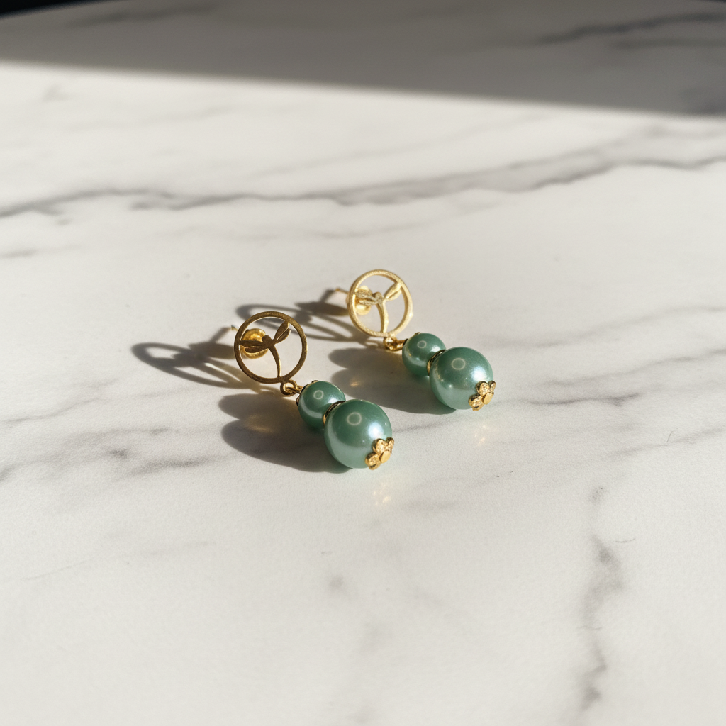 Gold earrings with jade beads