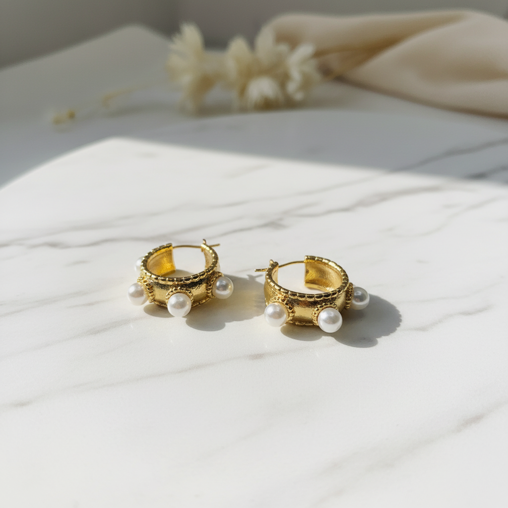 Gold hoops with pearls