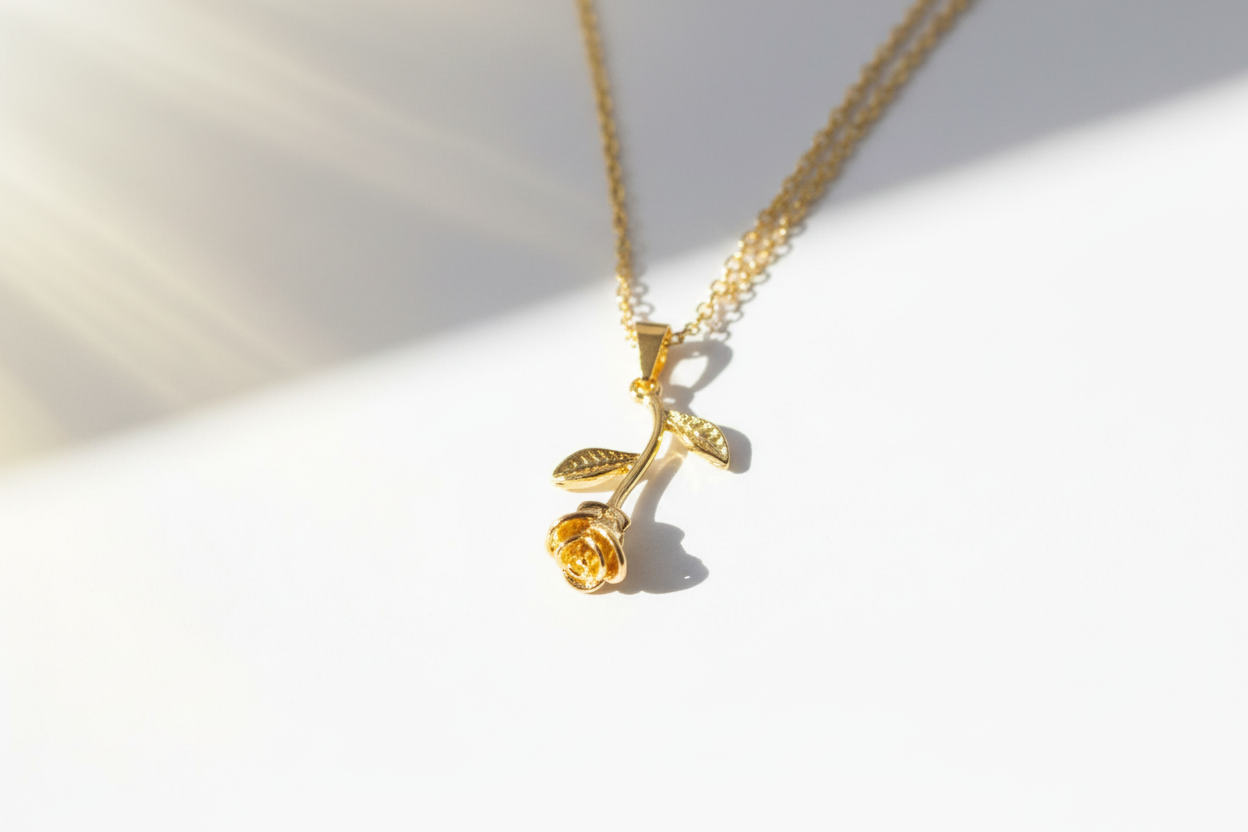 Gold Rose Necklace Front View