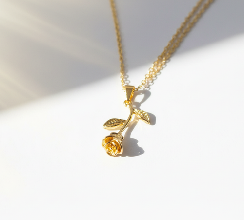 Gold Rose Necklace Side View