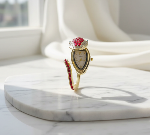 Black Mosaic Watch with Flowers