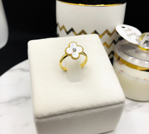 Gold white clover ring