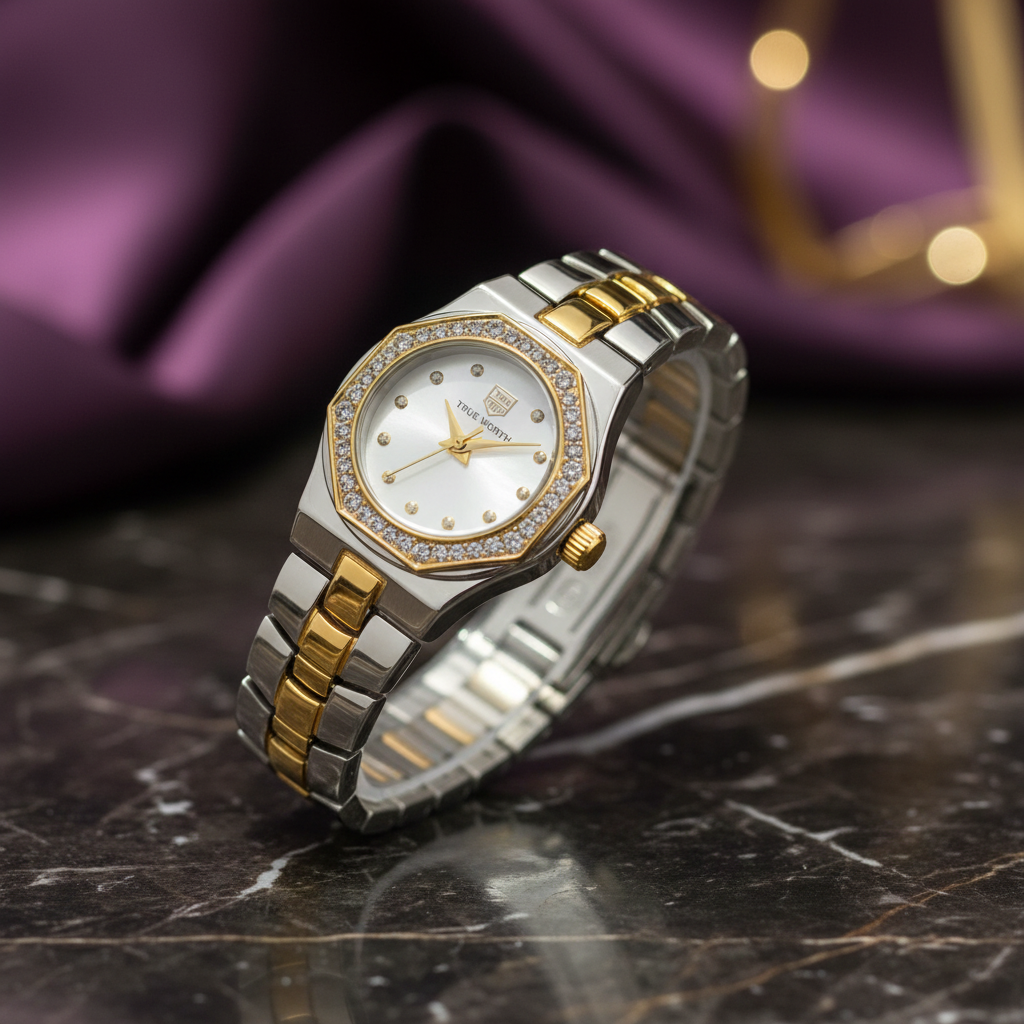 Luxury Two-Tone Crystal Watch - Silver & Gold