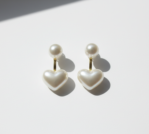 Pearl Heart Earrings Front View
