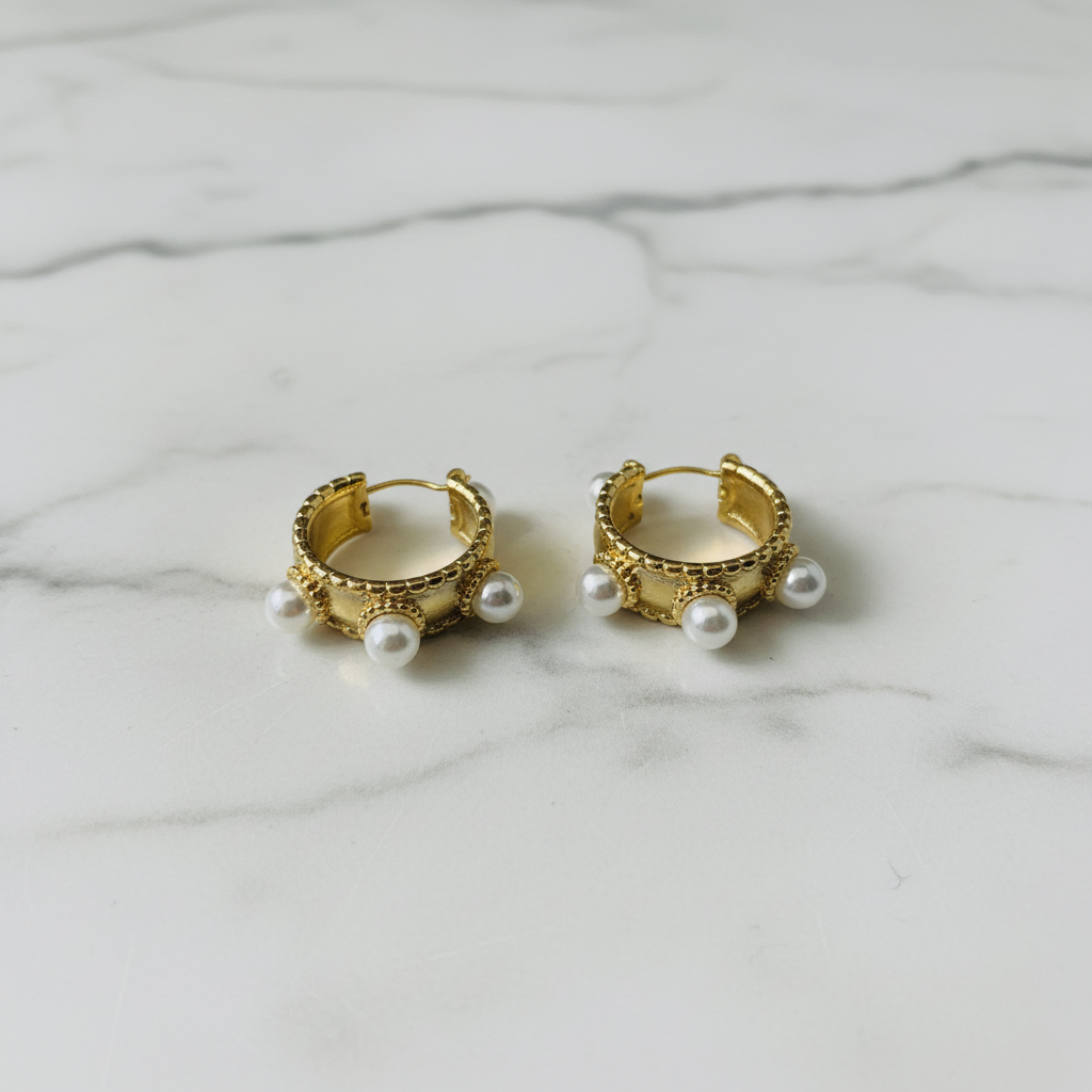 Pearl hoops close-up