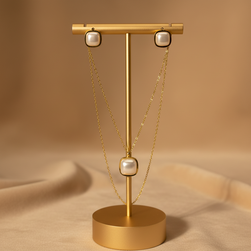 Elegant Pearl Square Stainless Steel Jewelry Set