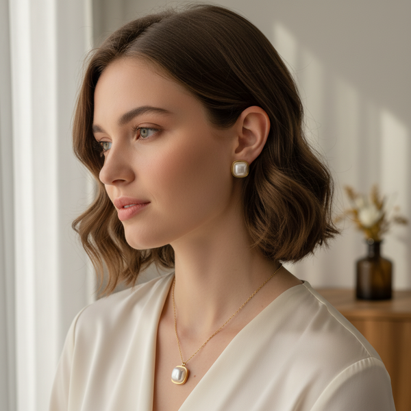 Elegant Pearl Square Stainless Steel Jewelry Set