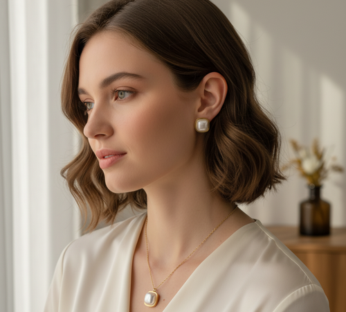 Elegant Pearl Square Stainless Steel Jewelry Set