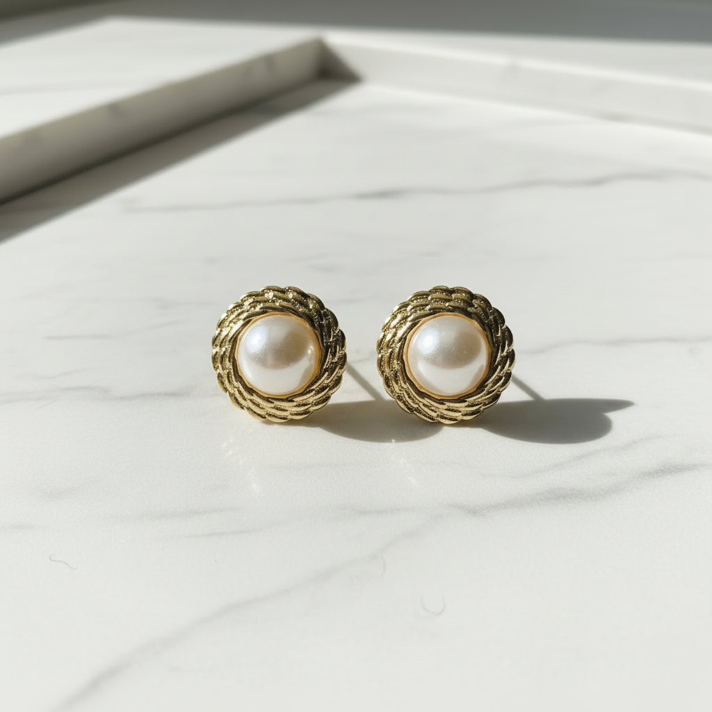 Pearl studs close-up
