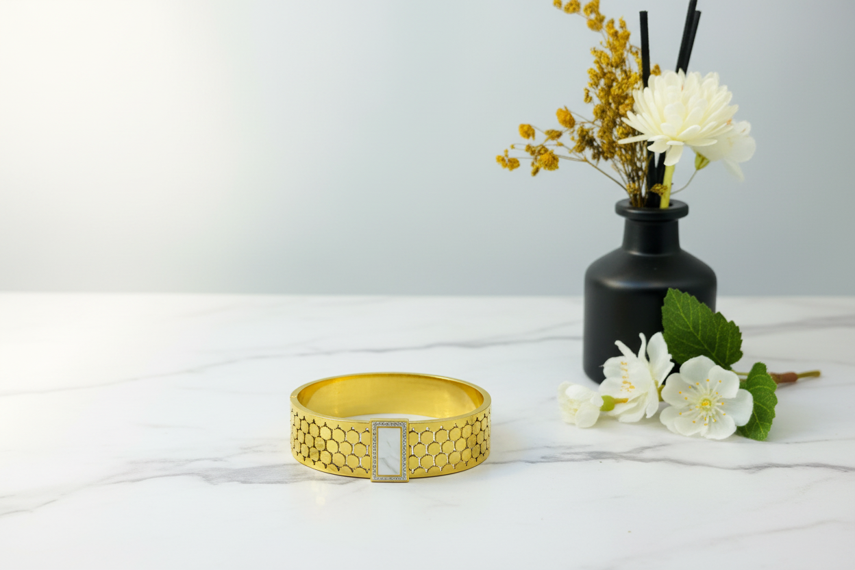 Premium Gold Bracelet - Marble & Flowers