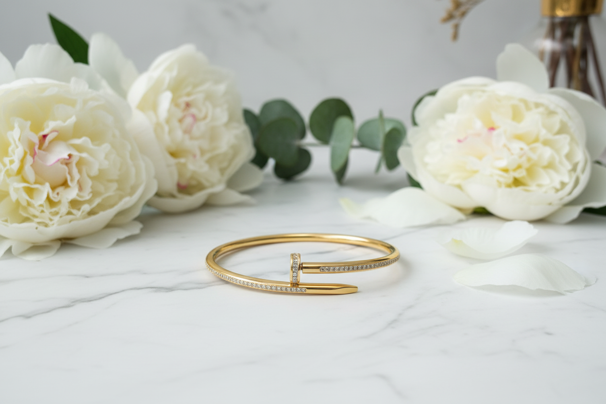 Premium Gold Nail Bracelet - Marble & Flowers