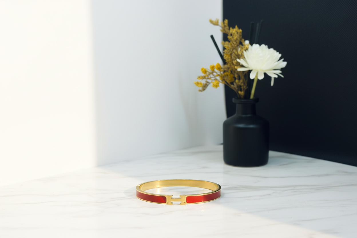 Premium H-Buckle Bracelet - Marble & Flowers