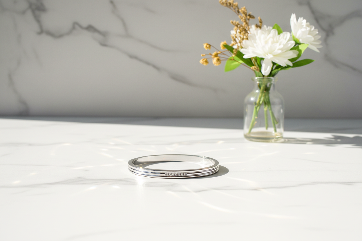 Premium Silver Crystal Bracelet - Marble & Flowers with Sunshine