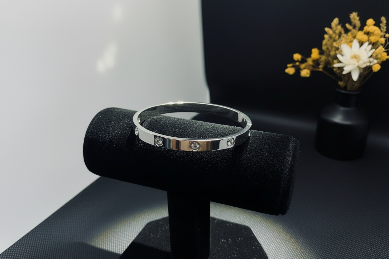 Silver Crystal Bracelet - Diagonal View