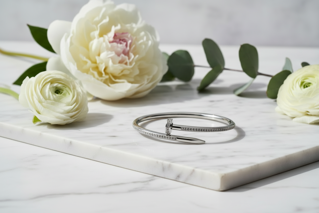 Silver Nail Bracelet - Diagonal View