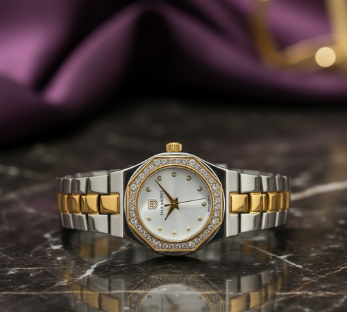 Luxury Two-Tone Crystal Watch - Silver & Gold